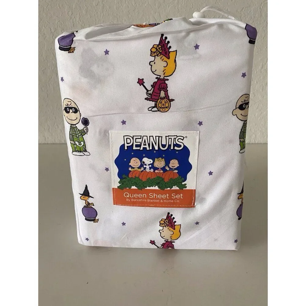 Peanuts Snoopy Charlie Brown Halloween Costumes QUEEN‎ Size Sheet Set NEW